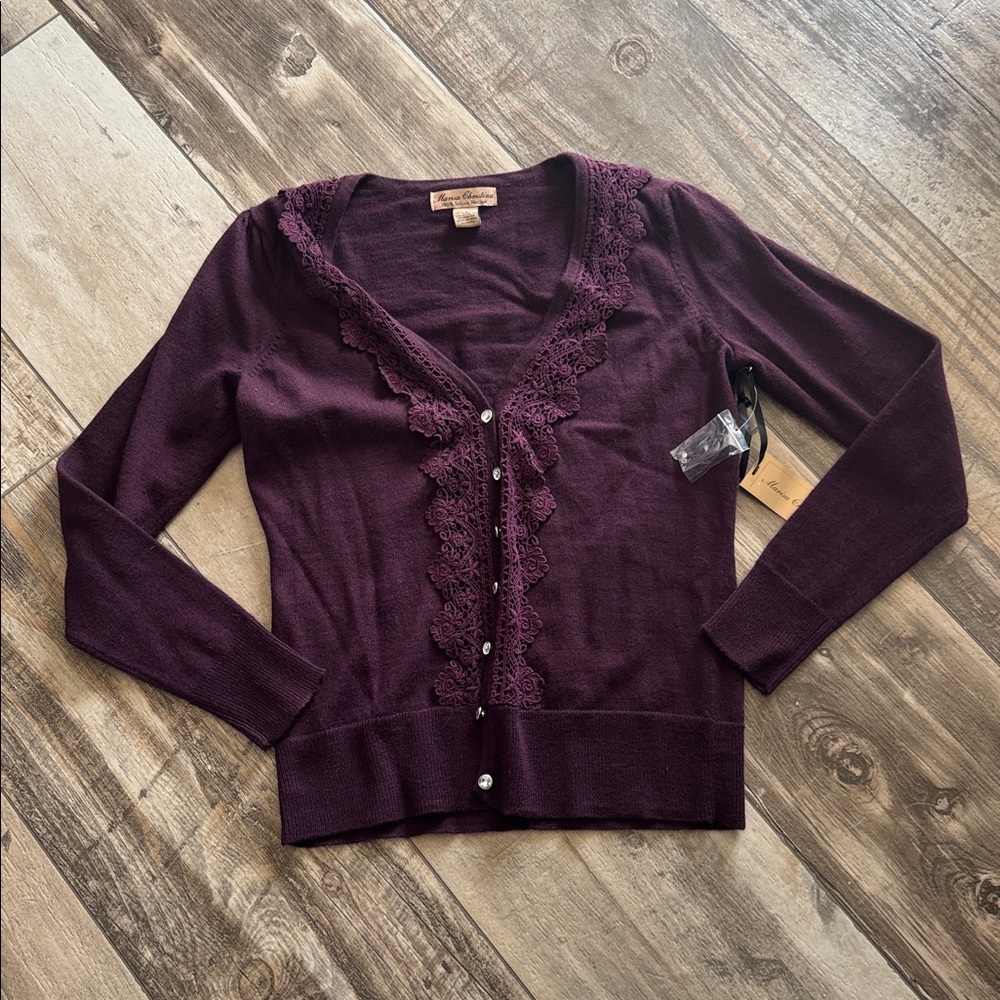 Marisa Christina 100% Italian Marino wool wine color cardigan